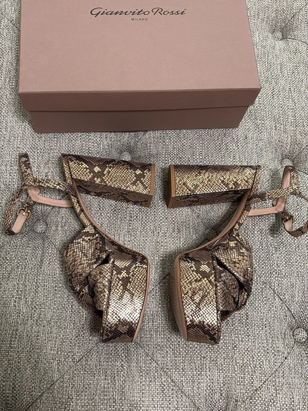 Gianvito Rossi Brown Snake-Print Platform Block Heel Sandals